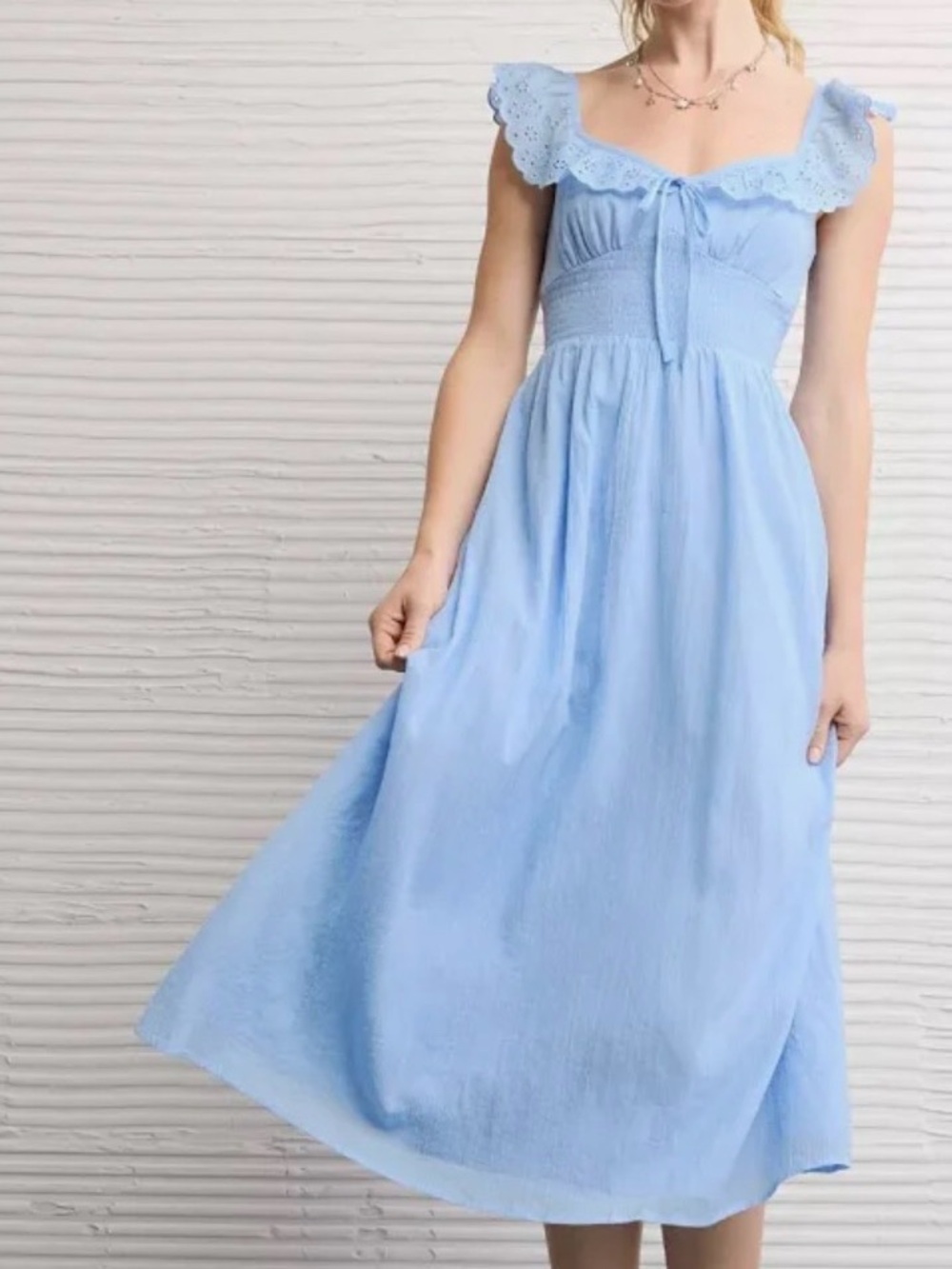American Eagle Outfitters Light Blue Eyelet Midi Dress